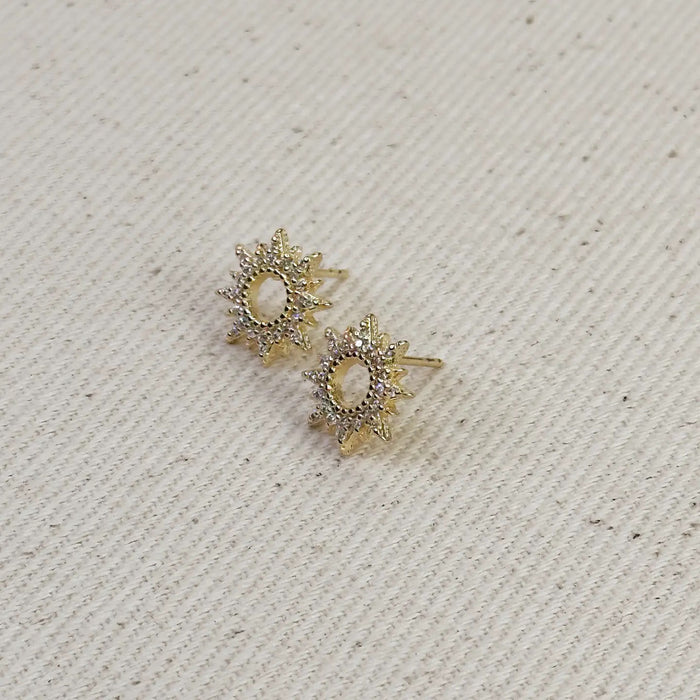 18k Gold Filled Round Spike Cz Stud Earrings