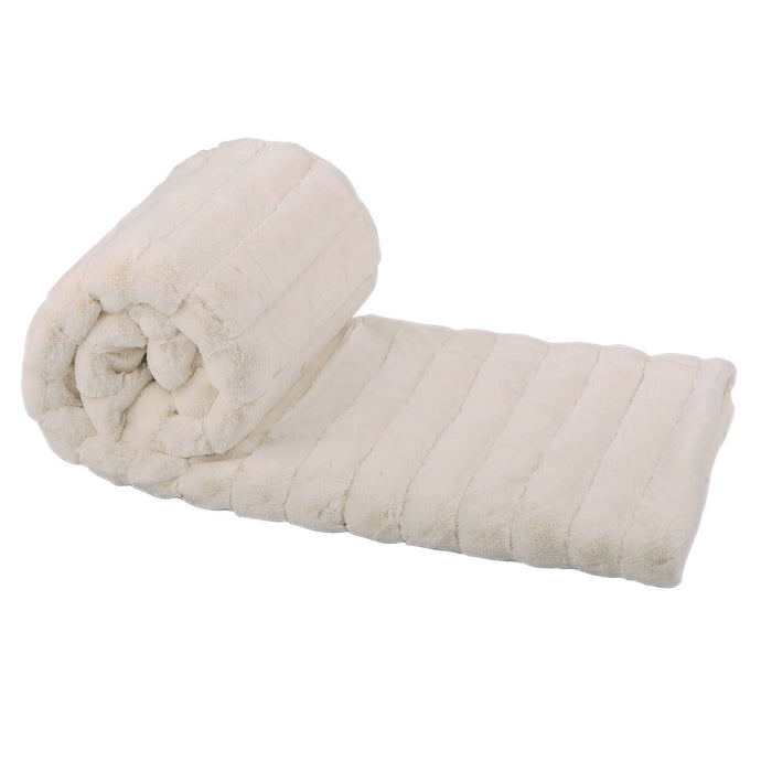 Antique White - Soft Ribbed Plush Throw Blanket Large Size (60 X 80)