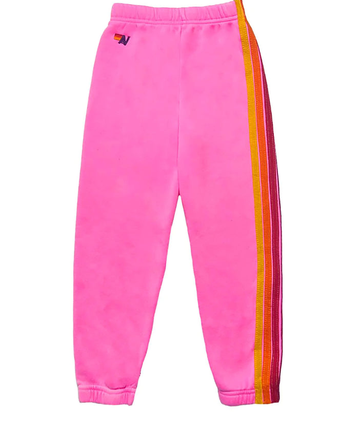 Aviator Nation Kids Classic 5 Stripe Sweatpants Girls Casual Bottoms Aviator Nation Neon Pink Y/4
