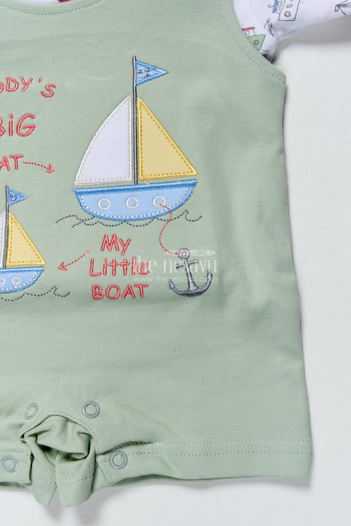 The Nesavu Baby Casual Sets Baby Casual Cotton Romper with Sailboat Embroidery for Play and Nap Time Nesavu Nesavu baby cotton romper sailboat embroidery comfy cute outfit daily wear playtime