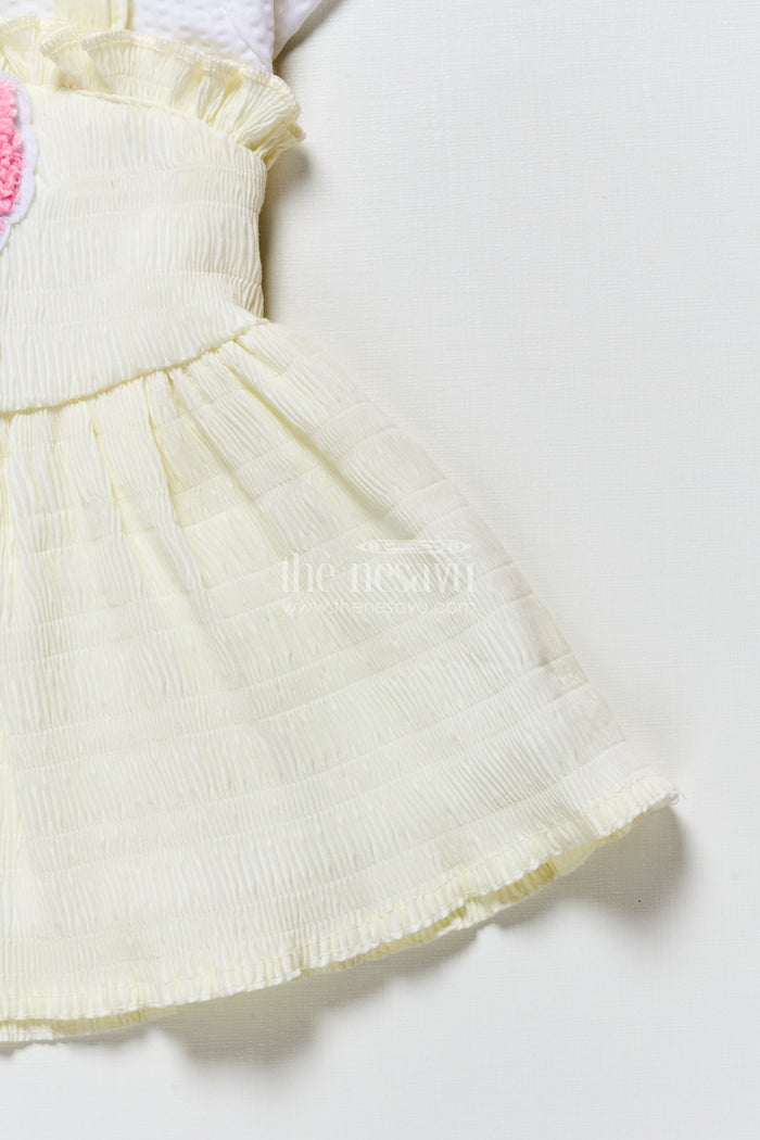 The Nesavu Baby Frocks Baby Frock in Light Blue Seersucker Cotton with Butterfly Patch Nesavu Nesavu light blue butterfly baby frock in seersucker cotton