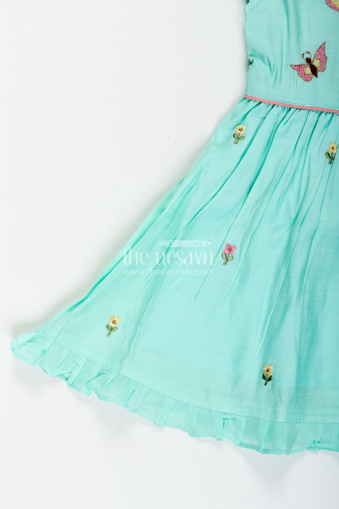 The Nesavu Girls Chanderi Frock Baby girl chanderi frock for birthday and festive occasions Nesavu Nesavu baby girl chanderi frock with butterfly embroidery for birthdays and festive wear