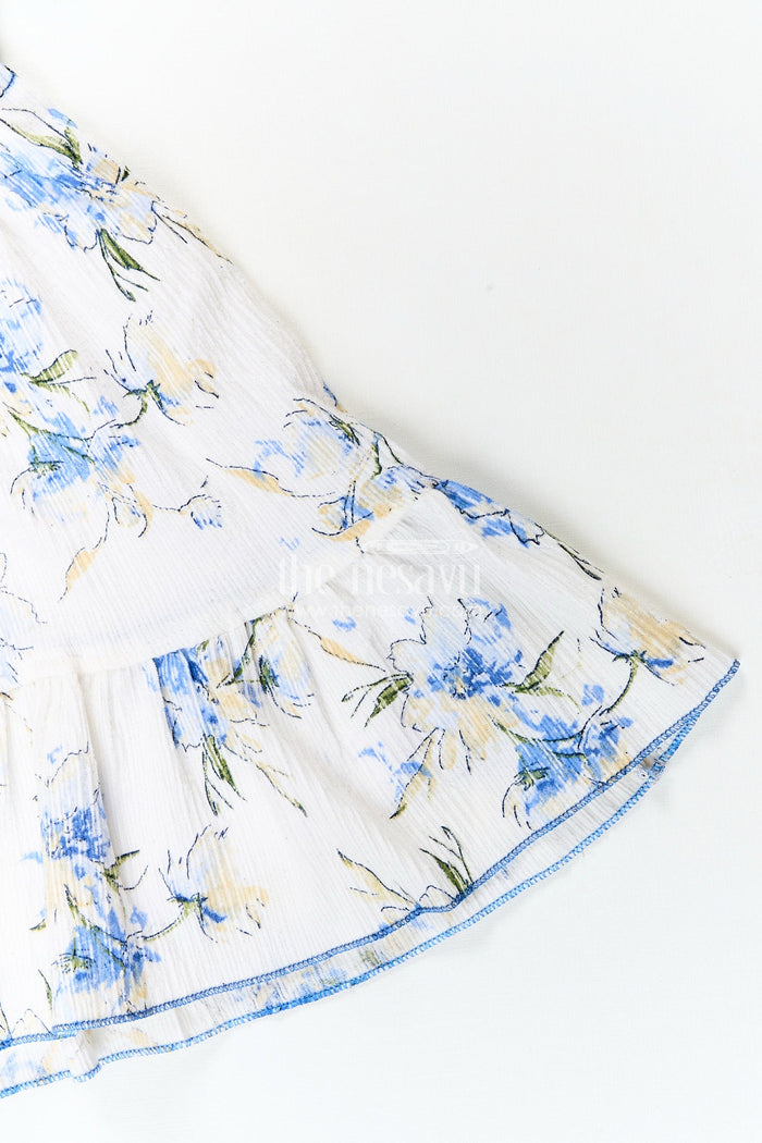 The Nesavu Girls Cotton Frock Baby girl cotton frock with blue floral print for summer outings Nesavu Nesavu baby girl cotton frock with blue floral digital print perfect for summer playdates