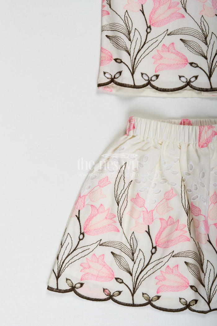 The Nesavu Baby Casual Sets Baby Girl Cotton Set Embroidered Playwear Combo Nesavu Nesavu Baby Girl Cotton Casual Set Floral Thread Embroidery Bunny Patch Playful Comfort