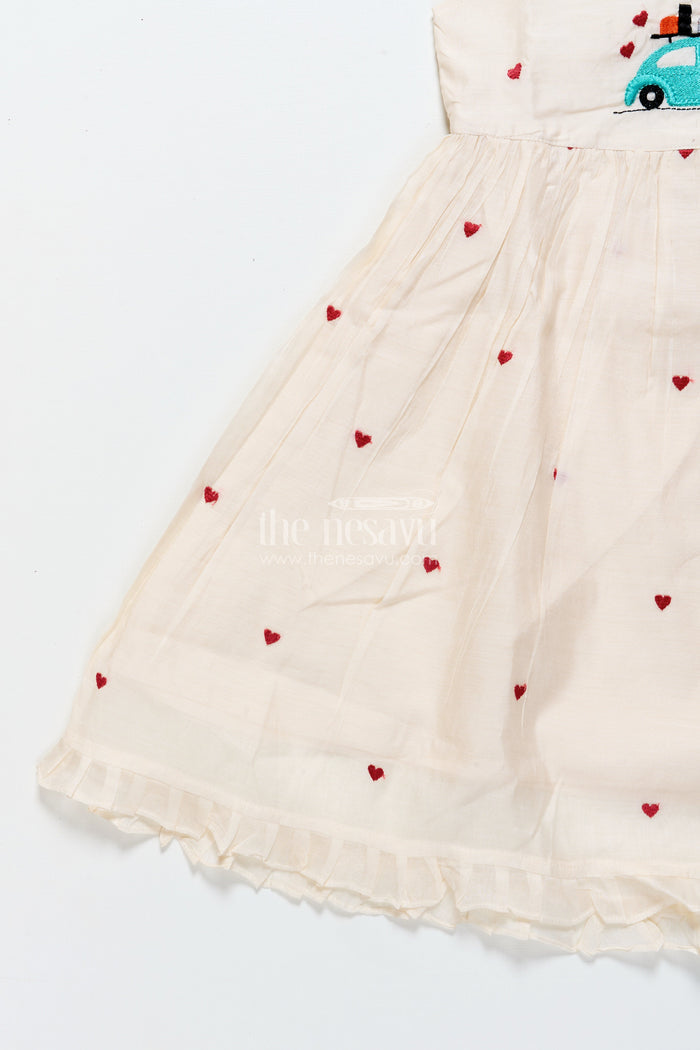 The Nesavu Girls Chanderi Frock Baby Girl Frock with Car Embroidery for Birthday and Playdates Nesavu Nesavu baby girl chanderi frock car heart embroidery birthdays casual days