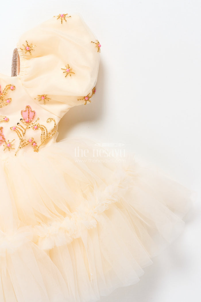 The Nesavu Girls Fancy Party Frock Baby Girl Frock with Embroidered Satin Bodice for Birthdays and Milestone Photos Nesavu Nesavu baby girl embroidered satin party frock net flare ideal birthdays celebrations