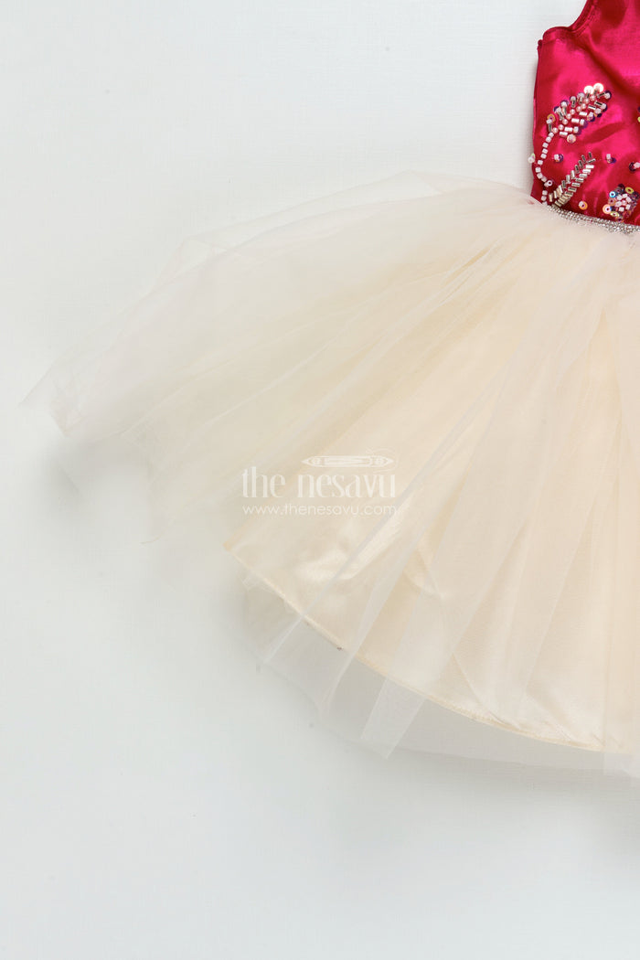 The Nesavu Girls Fancy Party Frock Baby Girl Net Frock with Satin Embroidery for Birthdays and Evening Parties Nesavu Nesavu baby girl party frock satin embroidery net flare birthdays special occasions
