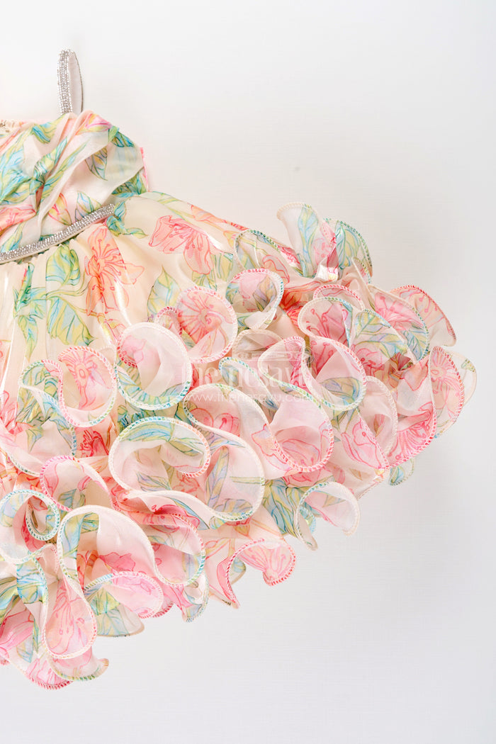 The Nesavu Girls Fancy Party Frock Baby girl ruffle frock for birthday parties and photoshoots Nesavu Nesavu baby girl ruffle frock 3D florals digital print perfect birthdays celebrations