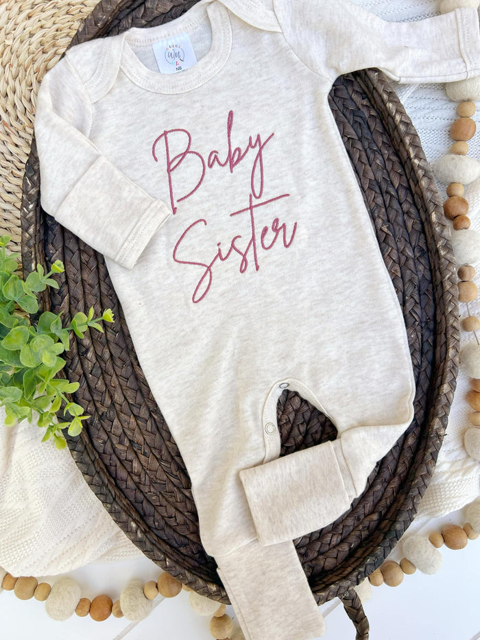 Baby Sister Romper- Oatmeal & Pink