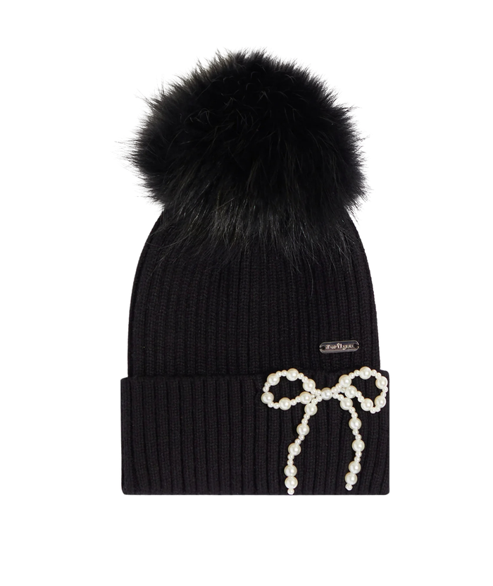 Bari Lynn Pearl Bow Winter Hat Accessories Bari Lynn Black One Size Fits Most (Y/7-Y/14)