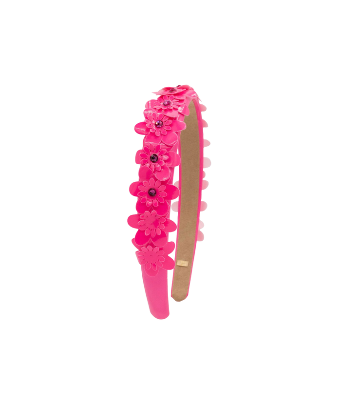 Bari Lynn Thin Headband Crystal Multi Flowers Accessories Bari Lynn Hot Pink