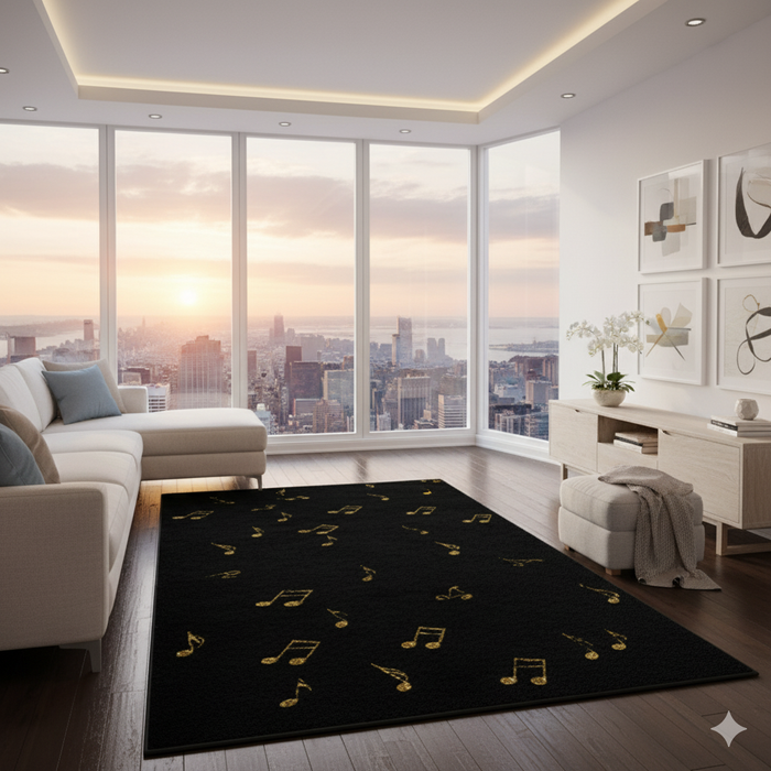 Black & Gold Notes Area Rug