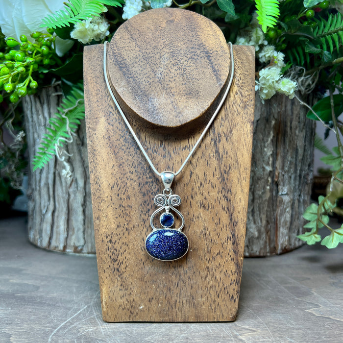 Blue Goldstone + Iolite Pendant