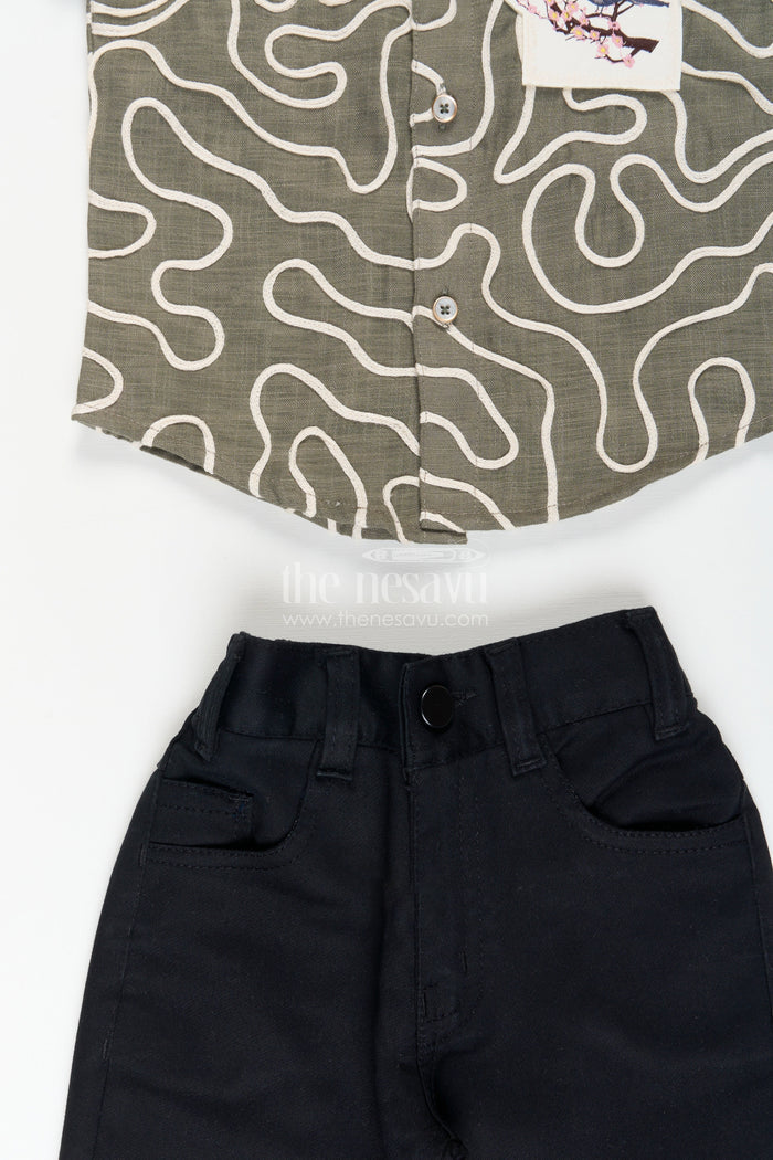 The Nesavu Boys Casual Set Boys Abstract Print Cotton Shirt Set with Trousers Comfy Everyday Fashion Nesavu Nesavu boys cotton shirt pants abstract embroidery casual daily wear