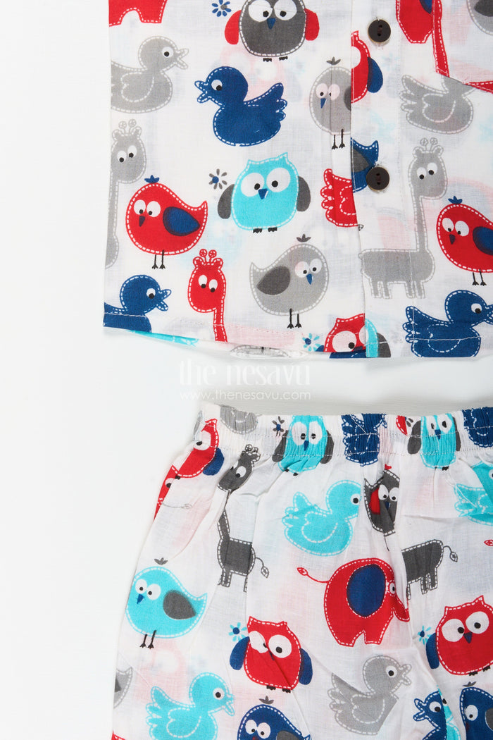 The Nesavu Boys animal print cotton co-ord set for fun and playful days Nesavu Nesavu boys cotton co-ord set multicolor animal print playful outfit daycare outings