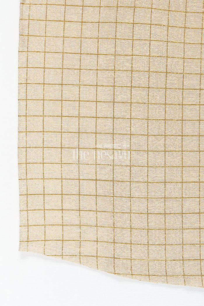 The Nesavu Boys Silk Shirt Boys Casual Wear Dres in Silk Blend with Checked Gold Thread Pattern and Decorative Leaf Embroidery Nesavu Nesavu Boys Casual Wear Dres Gold Check Silk Blend Fabric Leaf Embroidery Accent