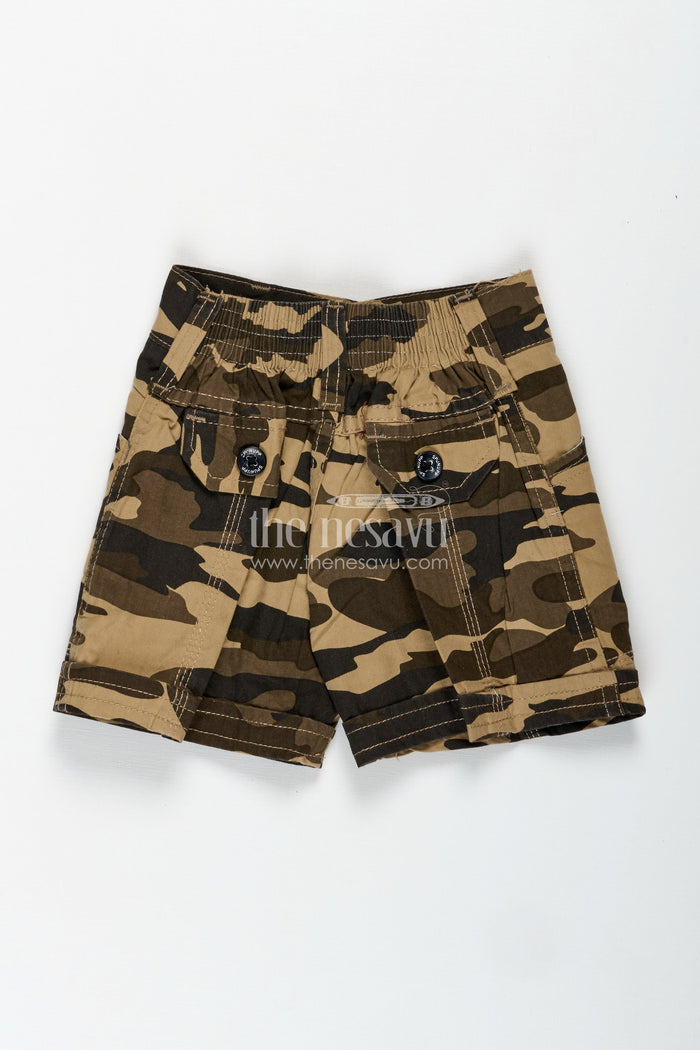 The Nesavu Boys Shorts Boys Cotton Camouflage Shorts with Stitch Details in Cotton Shorts Frock Style Nesavu Nesavu Boys Camo Print Cotton Shorts Belt Loops Contrast Stitch Rugged Shorts Style