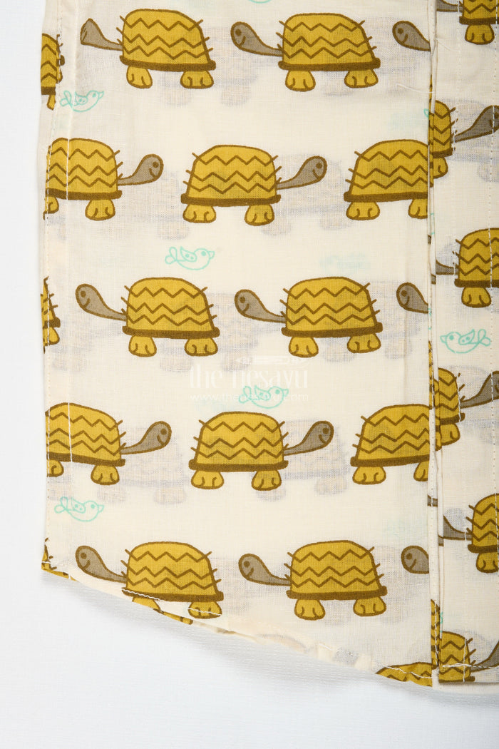The Nesavu Boys Cotton Shirt Boys Cotton Shirt with Mustard Turtle Print for Ethnic Gatherings Nesavu Nesavu Boys Cotton Shirt Mustard Turtle Print Fun Ethnic Wear Kids