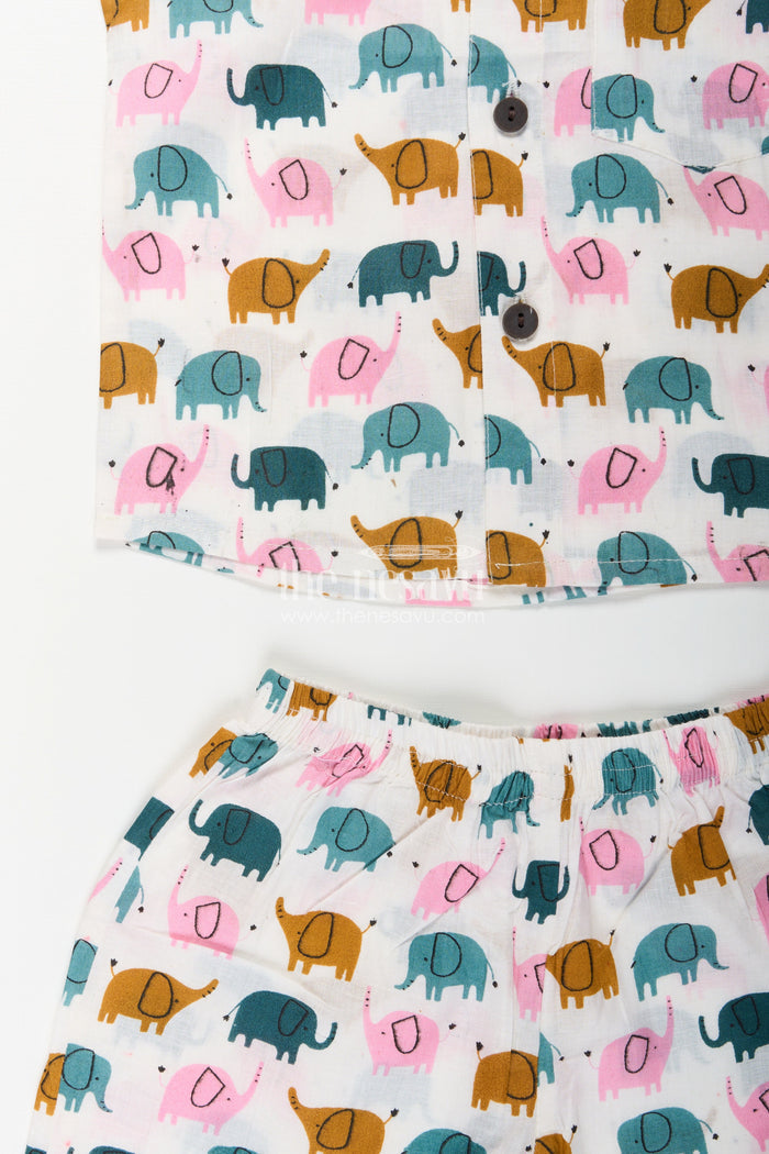 The Nesavu Boys Casual Set Boys elephant printed cotton set for everyday comfort Nesavu Nesavu boys cotton set multicolor elephant print everyday co-ord outfit toddlers