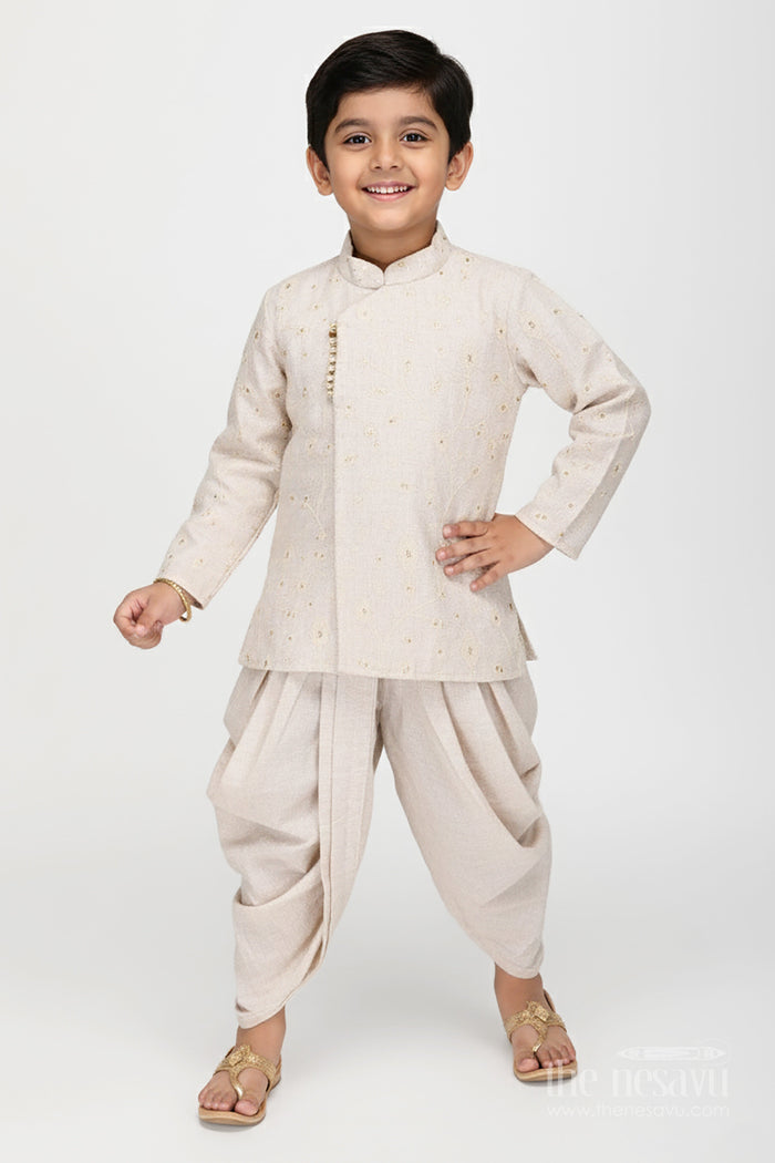 The Nesavu Boys Kurtha Set Boys Embroidered Kurta Dothi Set for Naming Ceremonies and Temple Visits Nesavu 12 (3M) / Half white BES869A-12 Nesavu boys embroidered kurta dothi set cotton perfect naming ceremonies temple functions