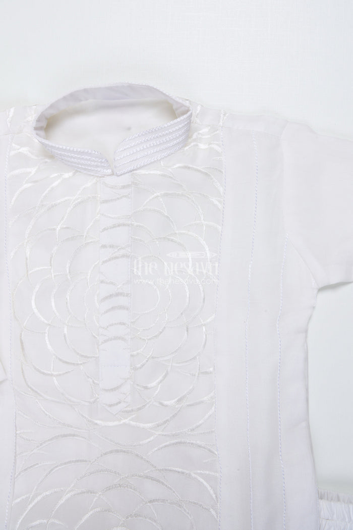 The Nesavu Boys Kurtha Set Boys Embroidered Kurta Set for Traditional Events and Temple Visits Nesavu Nesavu boys cotton embroidered kurta set temple visits traditional family gatherings