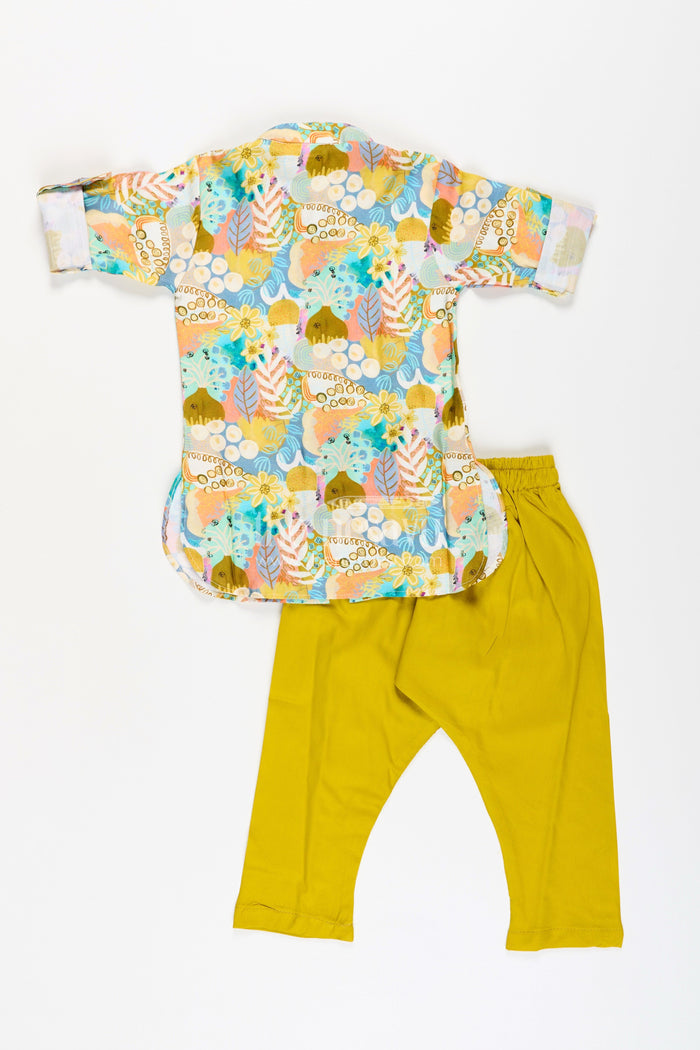 The Nesavu Boys Jacket Sets Boys Ethnic Jacket Set with Digital Floral Print for Festive Occasions Nesavu Nesavu boys ethnic cotton jacket set floral print Nehru jacket festive ready