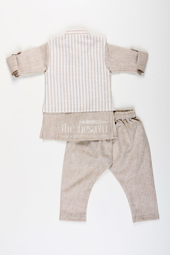 The Nesavu Boys Jacket Sets Boys Festive Jacket Set with Striped Cotton Nehru Jacket Nesavu Nesavu boys cotton jacket set striped Nehru jacket traditional festive wear