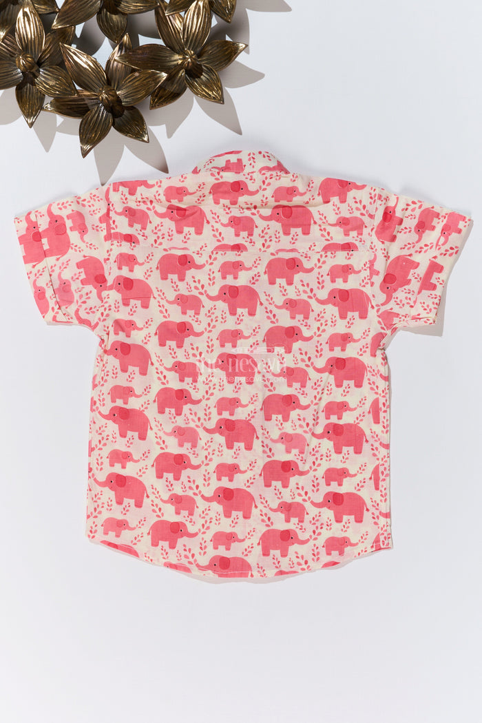 The Nesavu Boys Cotton Shirt Boys Shirt Half Shirt in Cotton Block Print with Playful Elephant Pattern Nesavu Boys Shirt Half Shirt Cotton Block Print Cute Elephant Print | The Nesavu
