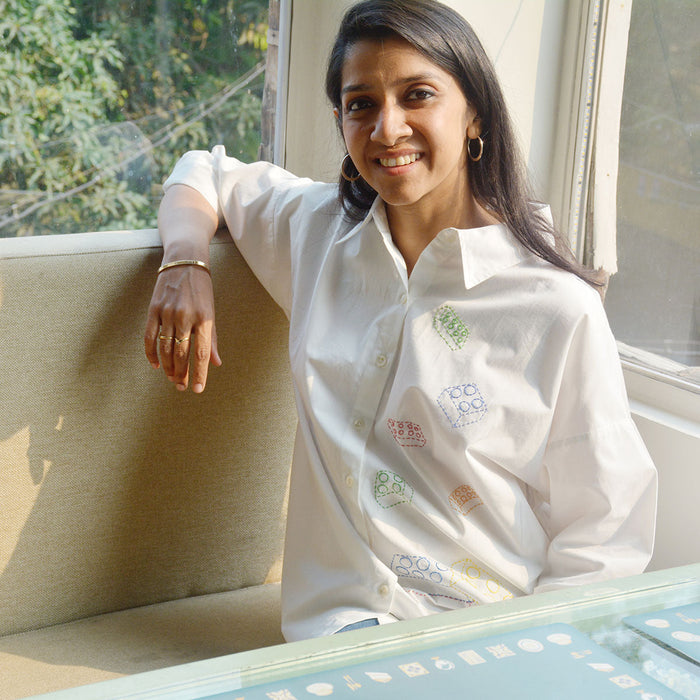 Building Blocks Embroidered Women Shirt - White (Adults)