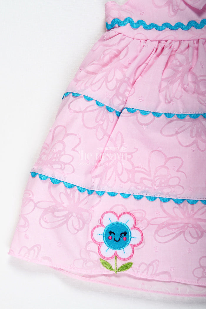 The Nesavu Baby Cotton Frocks Cartoon Embroidered Dress for Toddler Girls Play Wear Nesavu Nesavu Pink Cartoon Themed Baby Girl Dress Flamingo Flower Embroidery Lightweight Georgette