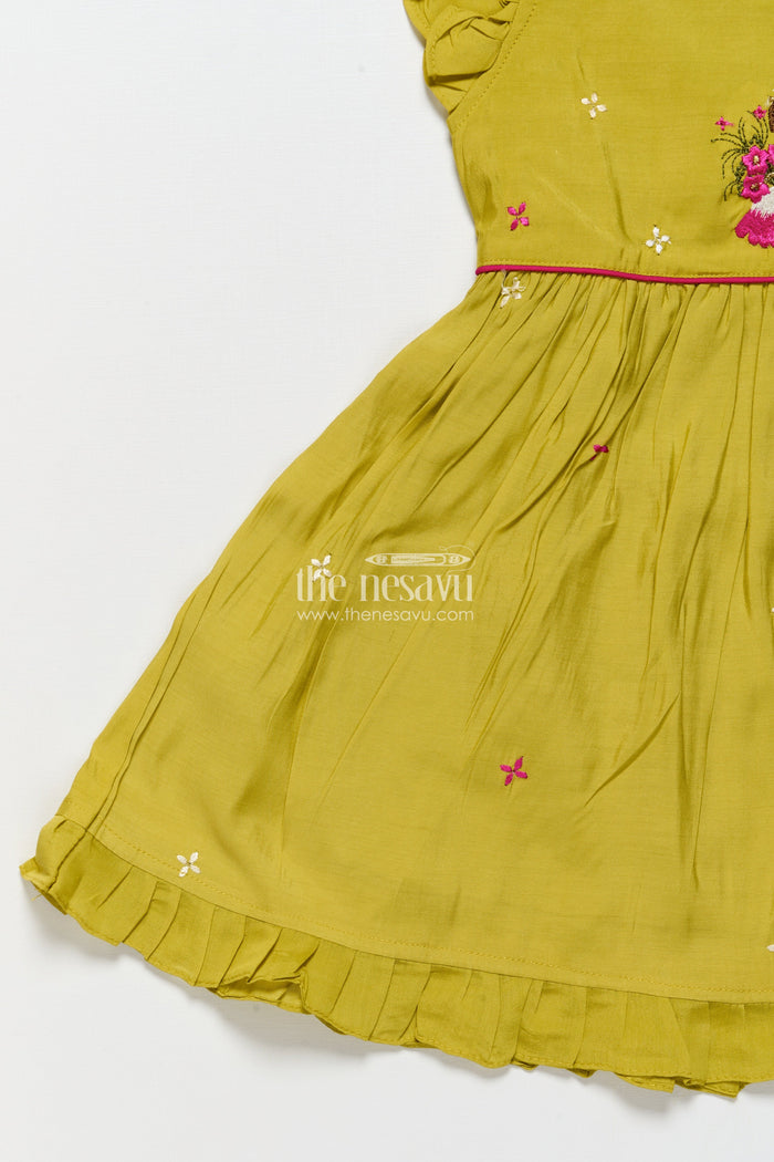 The Nesavu Girls Chanderi Frock Chanderi Cotton Frock for Girls with Embroidery for Birthday Celebrations Nesavu Nesavu chanderi cotton frock girls embroidery perfect birthdays festive occasions