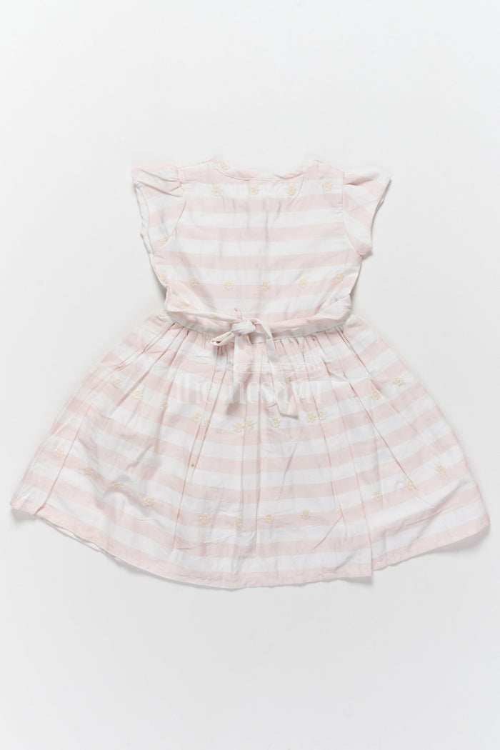 The Nesavu Girls Cotton Frock Charming Pink Striped Cotton Frock for Kids with Tassel and Bow Embellishments Cotton Frock Kids Nesavu Nesavu Pink Striped Cotton Frock Kids Tassels Bow Stylish Comfortable