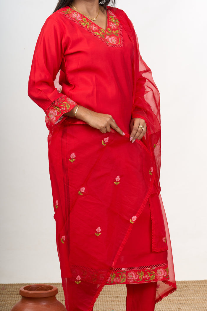 The Nesavu Womens Straight Suit Sets Classy Art Silk Straight Suit Set with Delicate Embroidery for Women Nesavu Classy Art Silk Straight Suit Set Festive Functions Embroidery - | The Nesavu