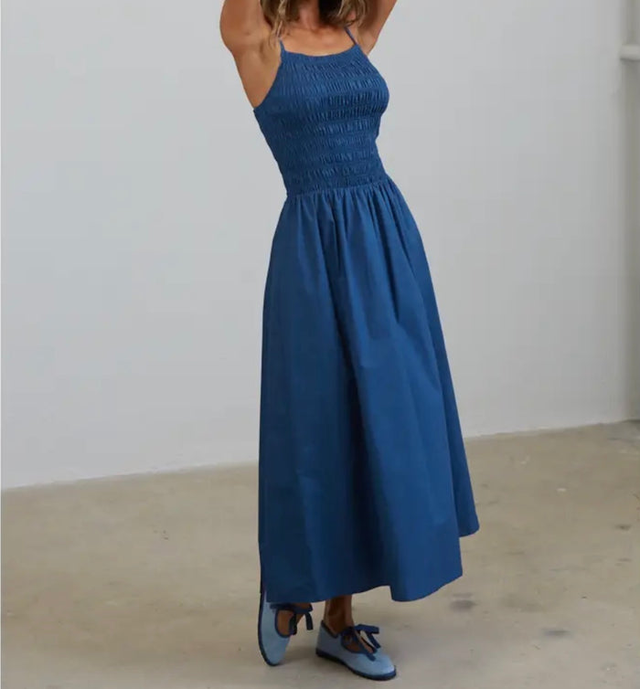 Colette Smocked Bodice Midi Dress - Blue Moon
