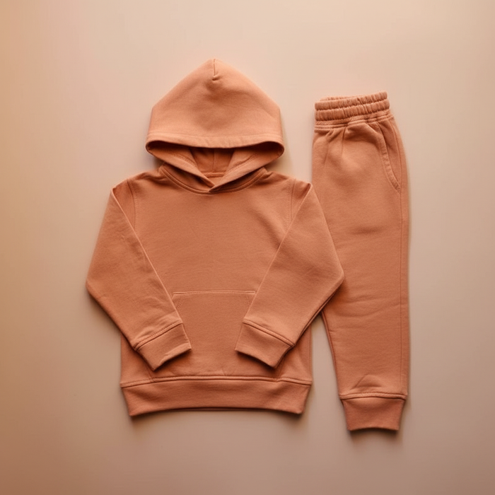 Coral Beige Organic Cotton Fleece Hoodie and Jogger Set (6 Months – 5 Years)
