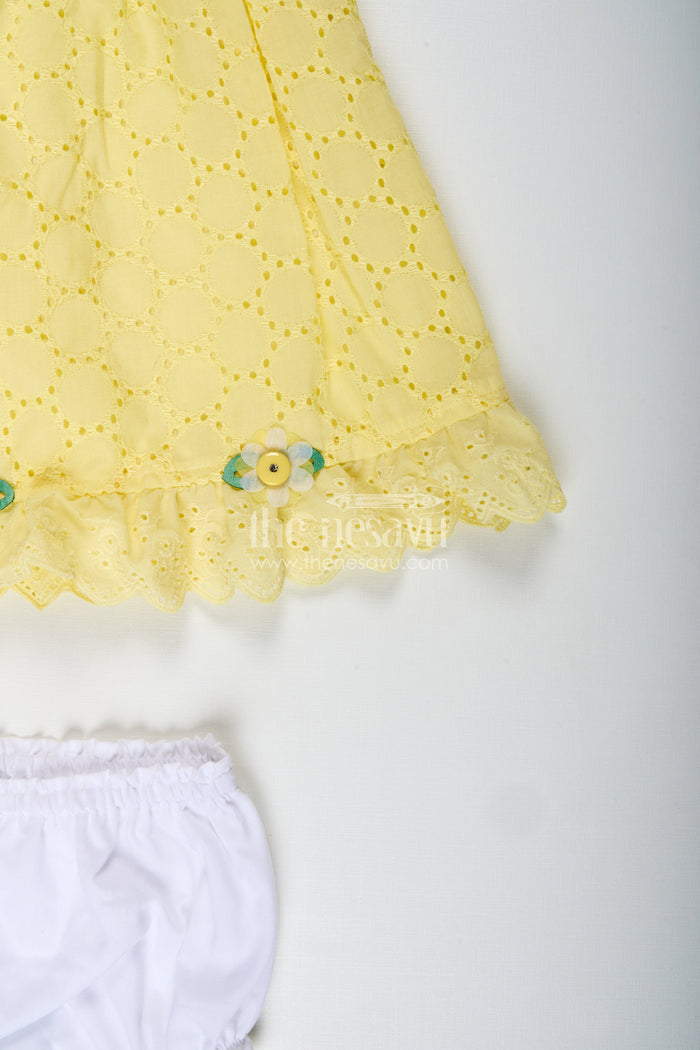The Nesavu Baby Cotton Frocks Cotton Dress for Girls with Bloomer Dailywear Combo Nesavu Nesavu Yellow Hakoba Girls Cotton Dress Bloomer Floral Appliqus Everyday Comfort