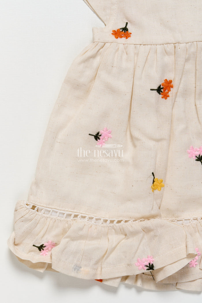 The Nesavu Girls Cotton Frock Cotton Frock for Toddler Girls with Floral Embroidery and Frill Hem Nesavu Nesavu toddler girl cotton frock floral embroidery ideal summer outings casual festive wear