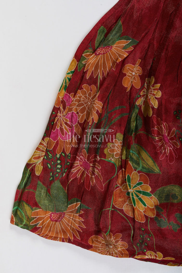 The Nesavu Girls Silk Gown Digital print silk gown for girls for parties and family photoshoots Nesavu Nesavu digital print silk gown girls viscose ideal parties festive occasions family photos