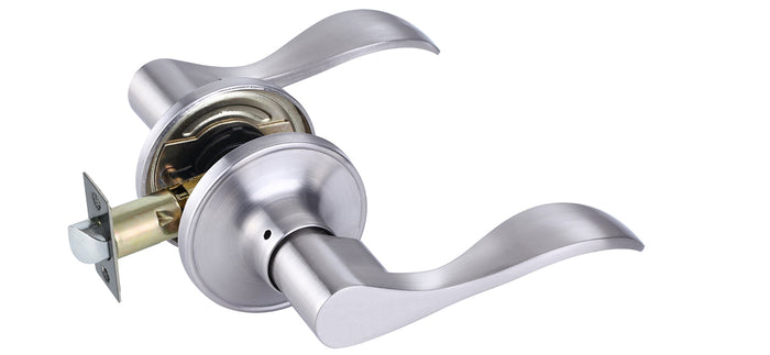 Door Lever , Wave Style , Passage, Brushed Nickel