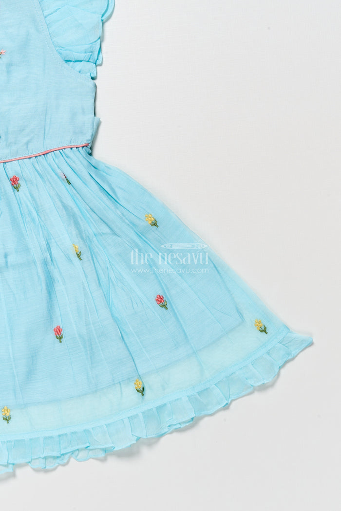 The Nesavu Girls Chanderi Frock Fancy Chanderi Cotton Frock for Girls with Doll Embroidery Nesavu Nesavu girls Chanderi cotton frock doll embroidery perfect birthdays school events