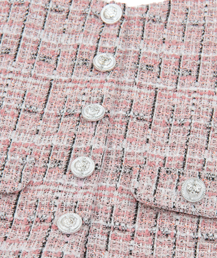 FBZ Girls Lennie Pink Tweed Silver Buttons Tank Girls Casual Tops FBZ Flowers By Zoe