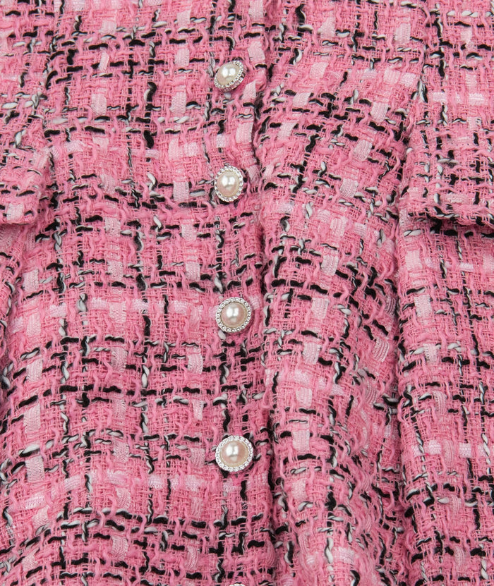 FBZ Girls Reggie Pink/Black Pearl Buttons Tweed Dress Girls Special Dresses FBZ Flowers By Zoe