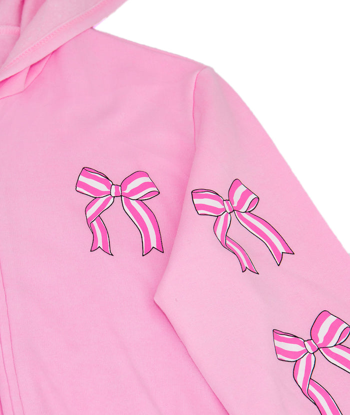 Firehouse Girls Ice Pink Stripe Bow Zip Hoodie Girls Casual Tops Firehouse