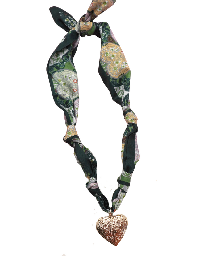 Frankie's Exclusives Josie Scarf Charm Necklace Textured Heart Greens Distressed/seasonal accessories Frankie's Exclusives Multi