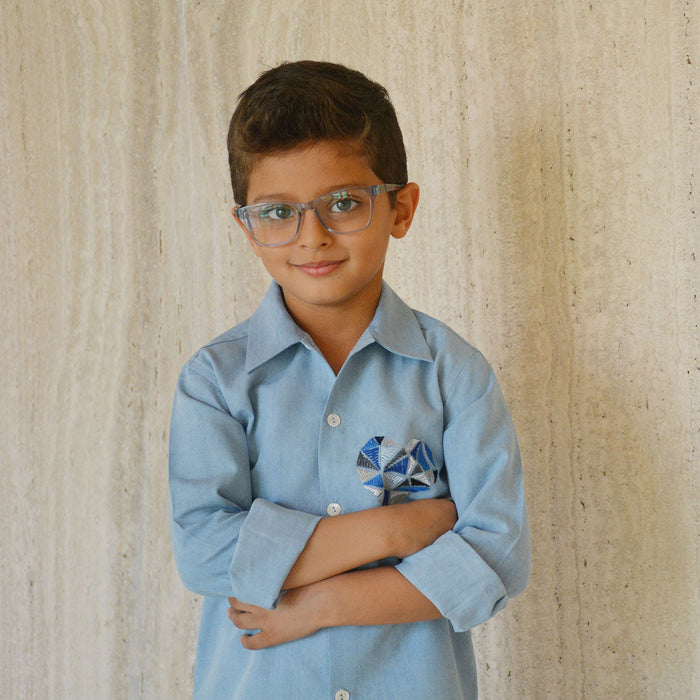 Geometric Heart Embroidered Denim Shirt (1-10 Years)