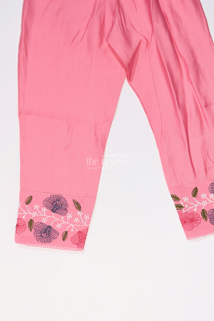 The Nesavu Girls Churidar Sets Girls Churidar Plazo Set with Floral Embroidery and Flowy Dupatta for a Graceful Ethnic Look Nesavu Nesavu Girls Churidar Plazo Set Floral Embroidery Ombre Dupatta