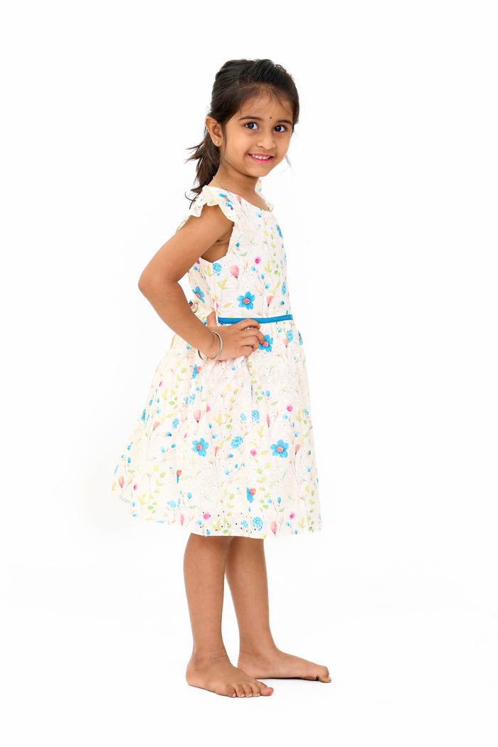 The Nesavu Girls Cotton Frock Girls Cotton Fancy Frock with Embroidered Floral Patterns and Flutter Sleeves Nesavu Girls Cotton Fancy Frock Floral Embroidery Flutter Sleeves Parties | The Nesavu