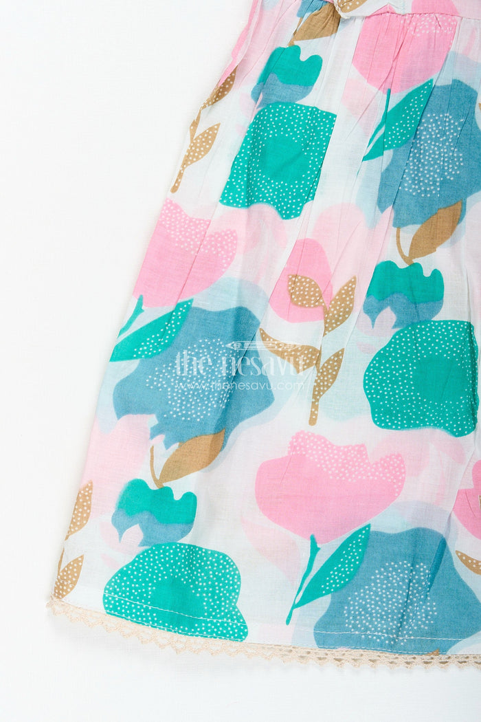 The Nesavu Girls cotton frock with abstract floral prints for daily wear Nesavu Nesavu girls floral printed cotton frock multicolor playwear outfit everyday comfort
