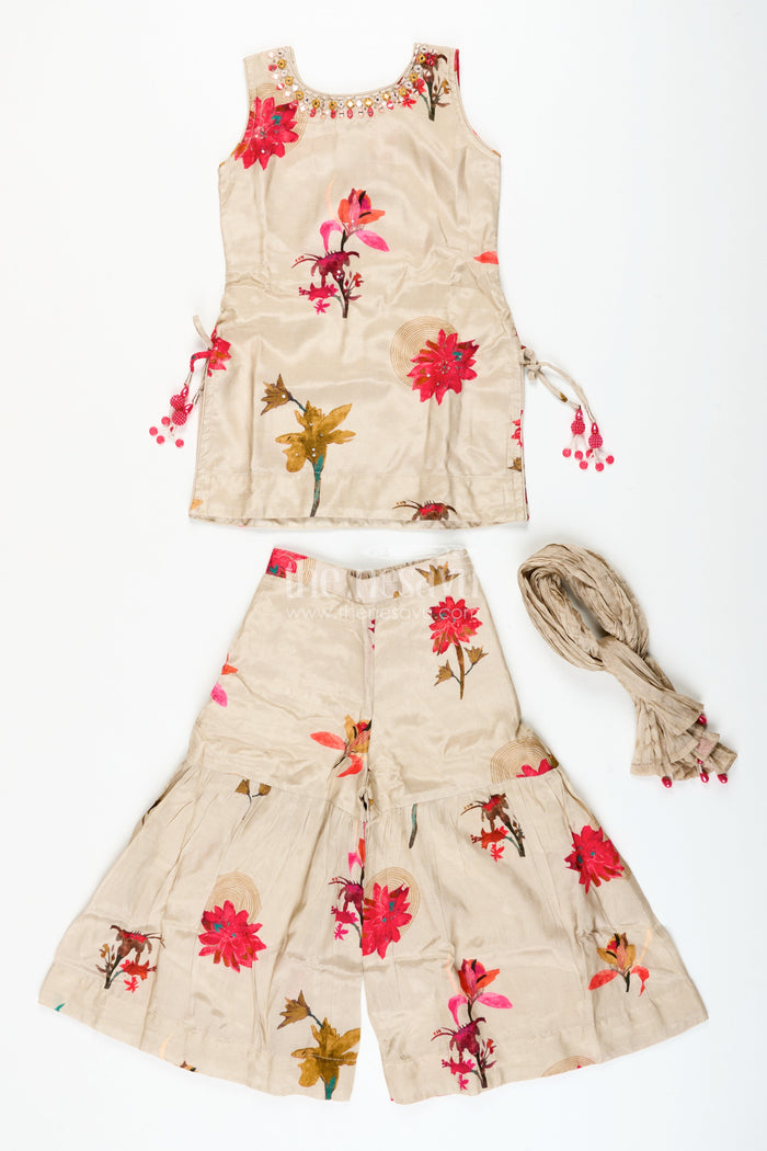 The Nesavu Girls Sharara / Plazo Set Girls Floral Plazo Set with Muslin Silk Top for Festive Day Events Nesavu Nesavu girls muslin silk plazo set floral print perfect festive daytime events casual functions