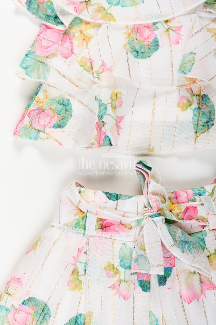The Nesavu Girls Casual Set Girls floral skirt set for birthdays and casual outings Nesavu Nesavu girls floral skirt set ruffled top perfect birthdays summer celebrations